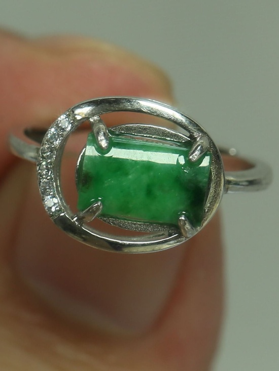 925 Silver Cert'd Genuine Untreated Green Emerald A Jadeite Ring Gift - Picture 2 of 12